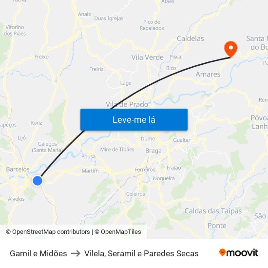 Gamil e Midões to Vilela, Seramil e Paredes Secas map
