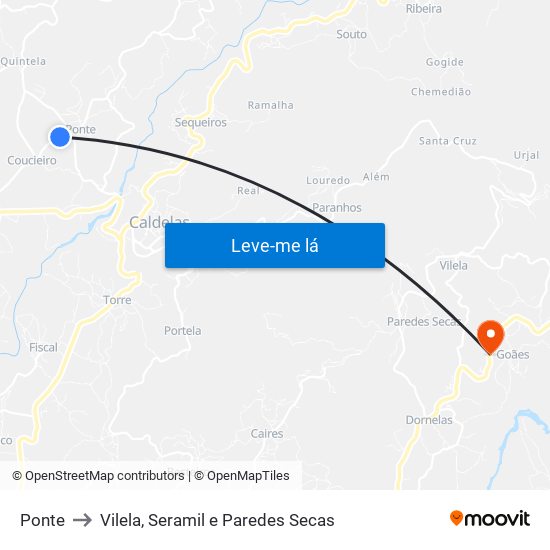 Ponte to Vilela, Seramil e Paredes Secas map