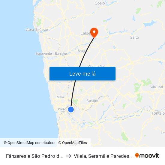 Fânzeres e São Pedro da Cova to Vilela, Seramil e Paredes Secas map