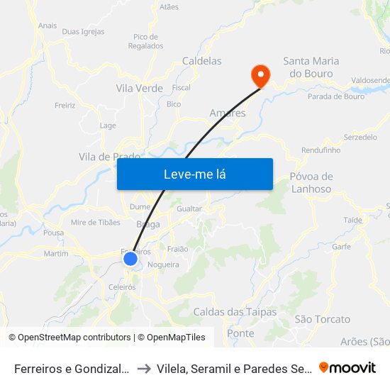 Ferreiros e Gondizalves to Vilela, Seramil e Paredes Secas map