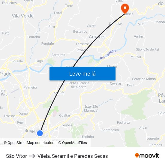 São Vítor to Vilela, Seramil e Paredes Secas map