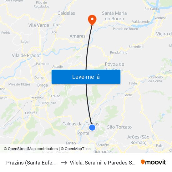 Prazins (Santa Eufémia) to Vilela, Seramil e Paredes Secas map