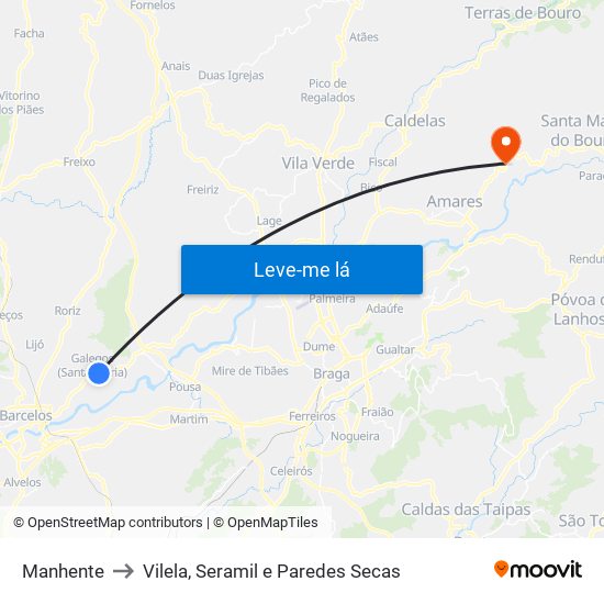 Manhente to Vilela, Seramil e Paredes Secas map
