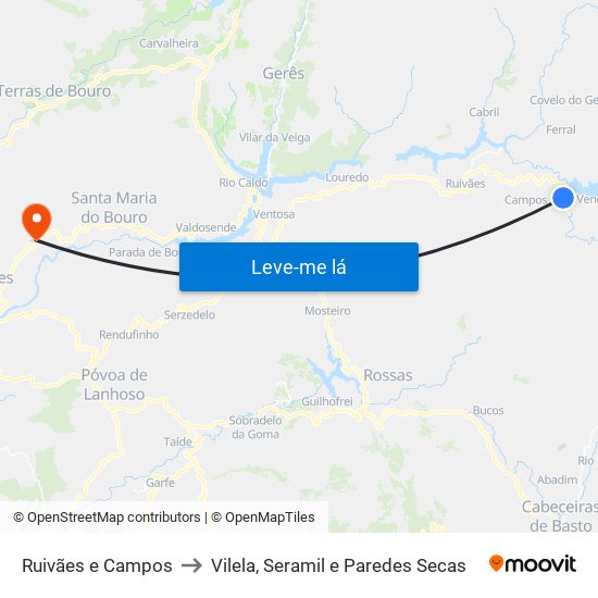 Ruivães e Campos to Vilela, Seramil e Paredes Secas map