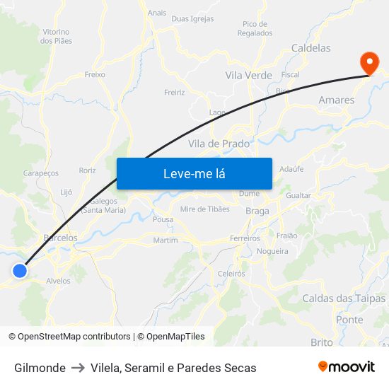 Gilmonde to Vilela, Seramil e Paredes Secas map