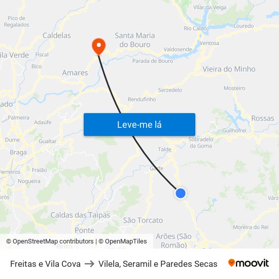 Freitas e Vila Cova to Vilela, Seramil e Paredes Secas map