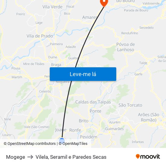 Mogege to Vilela, Seramil e Paredes Secas map