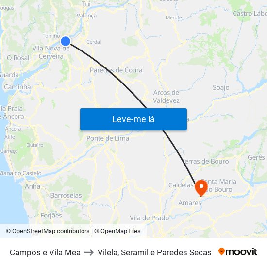 Campos e Vila Meã to Vilela, Seramil e Paredes Secas map