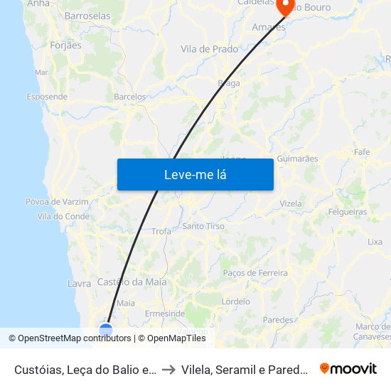 Custóias, Leça do Balio e Guifões to Vilela, Seramil e Paredes Secas map