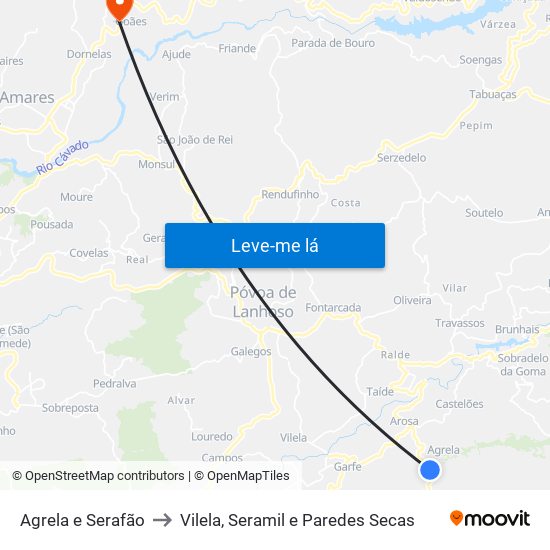 Agrela e Serafão to Vilela, Seramil e Paredes Secas map