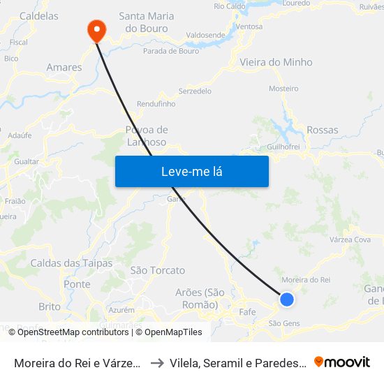 Moreira do Rei e Várzea Cova to Vilela, Seramil e Paredes Secas map