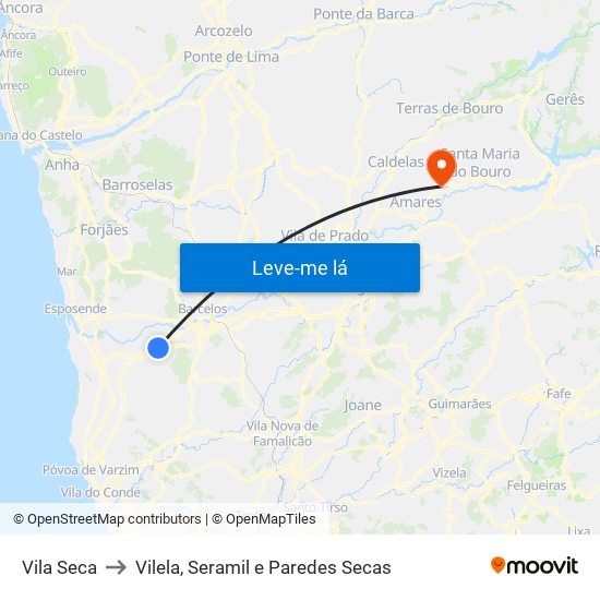 Vila Seca to Vilela, Seramil e Paredes Secas map