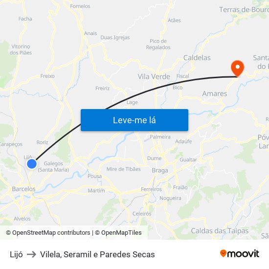 Lijó to Vilela, Seramil e Paredes Secas map