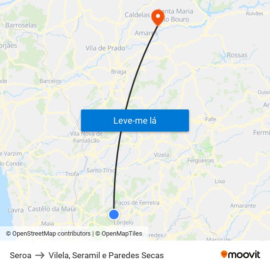 Seroa to Vilela, Seramil e Paredes Secas map