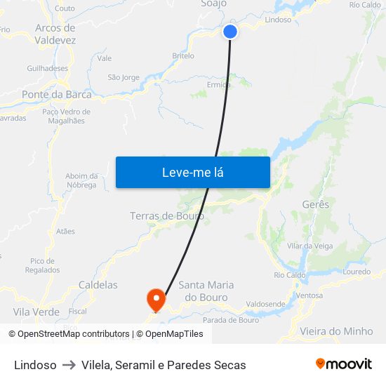 Lindoso to Vilela, Seramil e Paredes Secas map