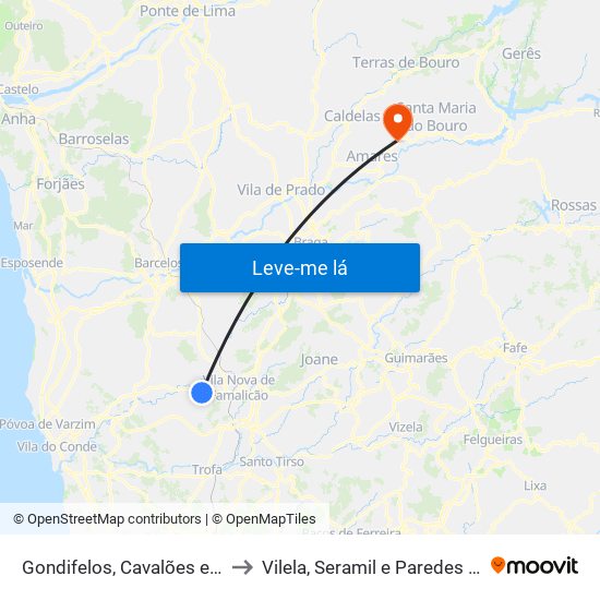 Gondifelos, Cavalões e Outiz to Vilela, Seramil e Paredes Secas map