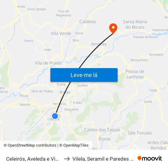 Celeirós, Aveleda e Vimieiro to Vilela, Seramil e Paredes Secas map