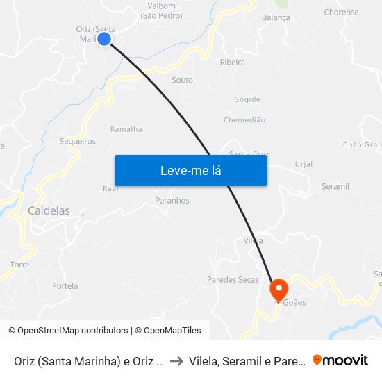 Oriz (Santa Marinha) e Oriz (São Miguel) to Vilela, Seramil e Paredes Secas map