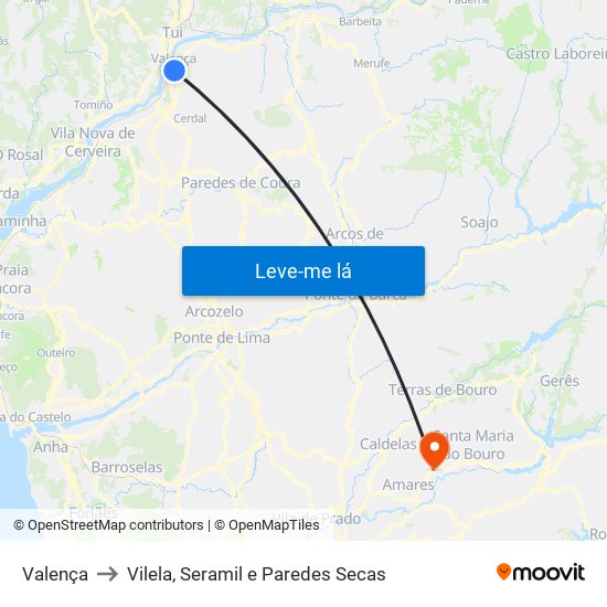 Valença to Vilela, Seramil e Paredes Secas map