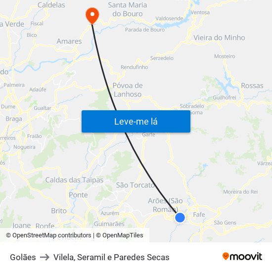 Golães to Vilela, Seramil e Paredes Secas map