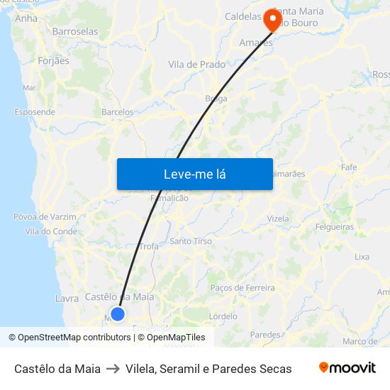 Castêlo da Maia to Vilela, Seramil e Paredes Secas map