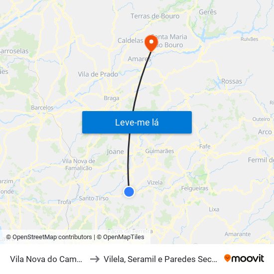 Vila Nova do Campo to Vilela, Seramil e Paredes Secas map