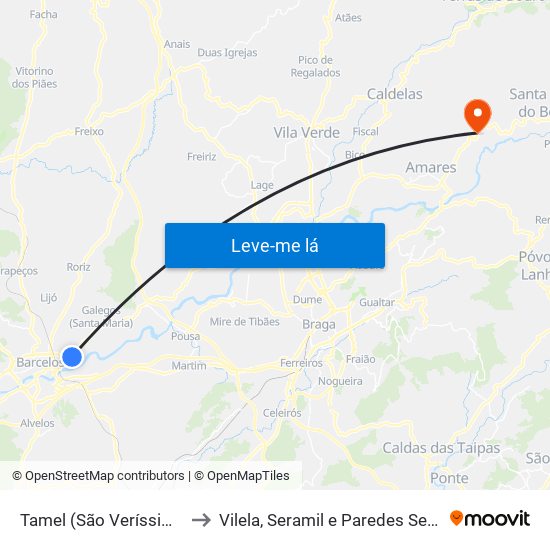 Tamel (São Veríssimo) to Vilela, Seramil e Paredes Secas map