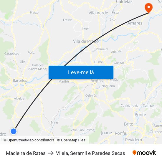 Macieira de Rates to Vilela, Seramil e Paredes Secas map