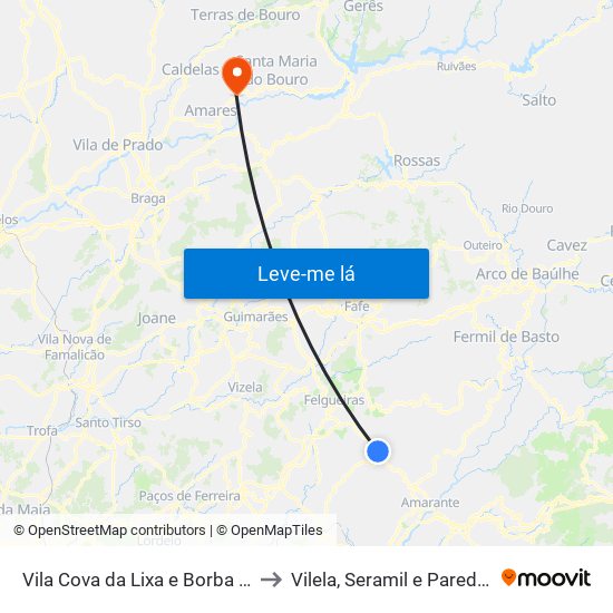 Vila Cova da Lixa e Borba de Godim to Vilela, Seramil e Paredes Secas map