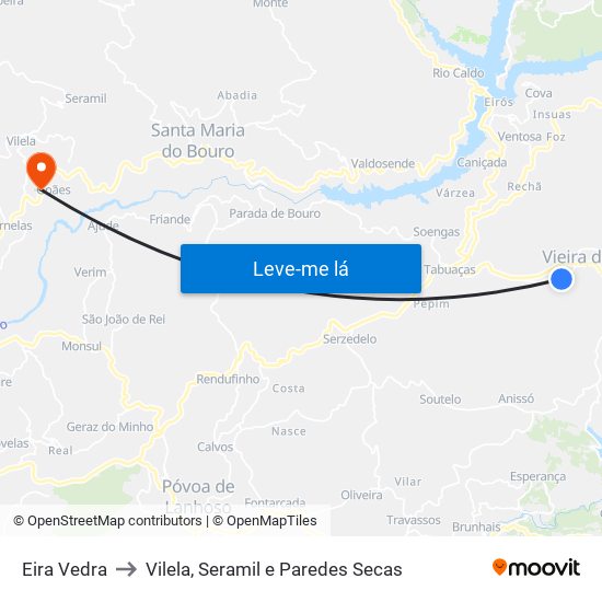 Eira Vedra to Vilela, Seramil e Paredes Secas map