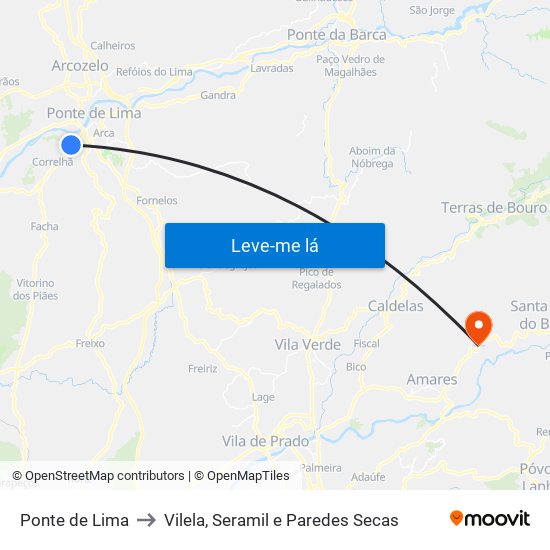 Ponte de Lima to Vilela, Seramil e Paredes Secas map