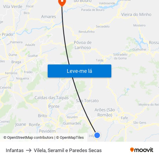 Infantas to Vilela, Seramil e Paredes Secas map