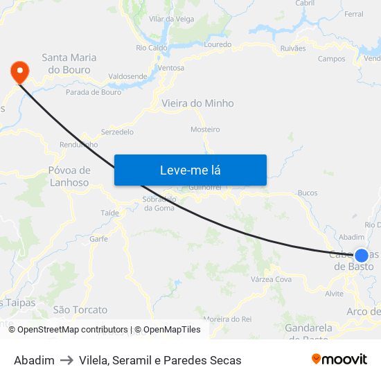 Abadim to Vilela, Seramil e Paredes Secas map