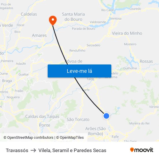 Travassós to Vilela, Seramil e Paredes Secas map