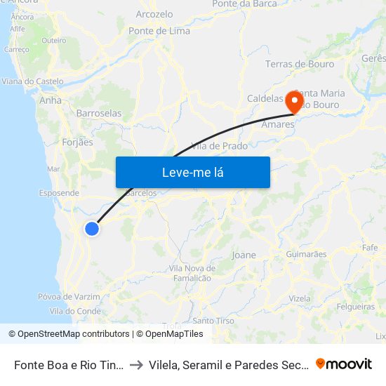 Fonte Boa e Rio Tinto to Vilela, Seramil e Paredes Secas map