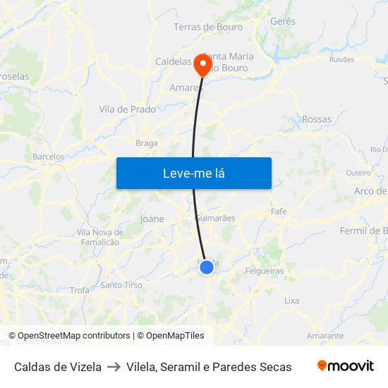 Caldas de Vizela to Vilela, Seramil e Paredes Secas map