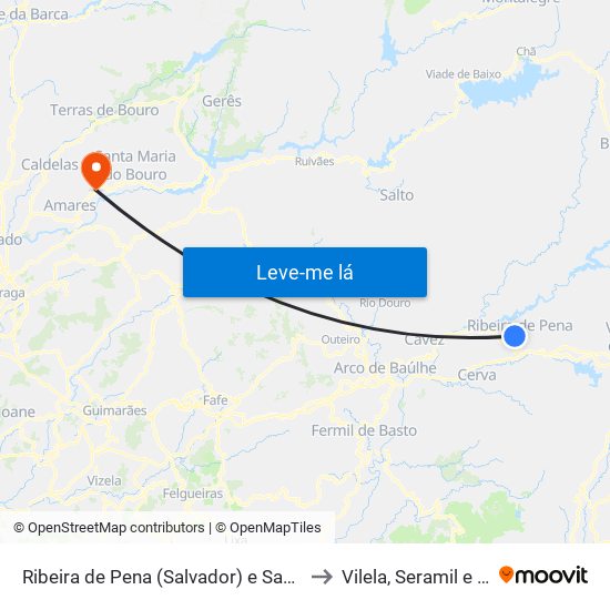 Ribeira de Pena (Salvador) e Santo Aleixo de Além-Tâmega to Vilela, Seramil e Paredes Secas map