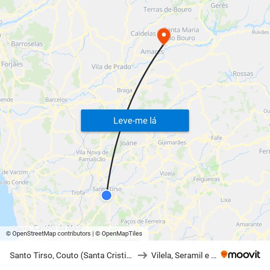 Santo Tirso, Couto (Santa Cristina e São Miguel) e Burgães to Vilela, Seramil e Paredes Secas map