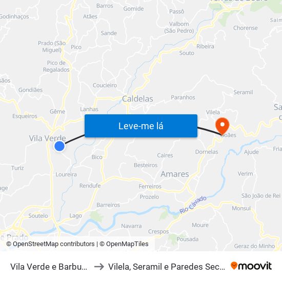Vila Verde e Barbudo to Vilela, Seramil e Paredes Secas map