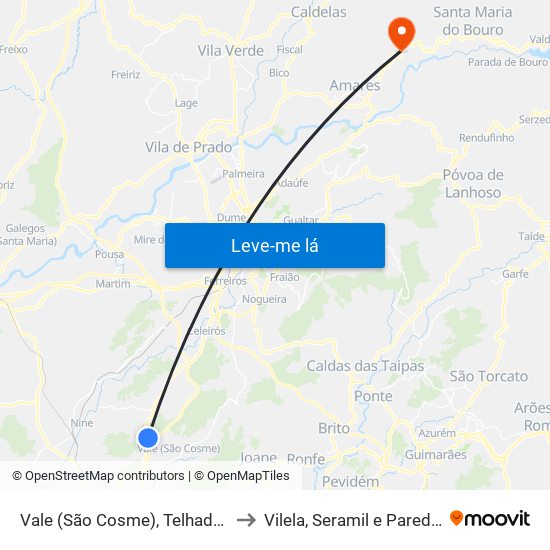 Vale (São Cosme), Telhado e Portela to Vilela, Seramil e Paredes Secas map