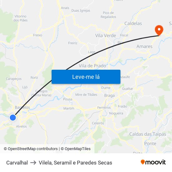 Carvalhal to Vilela, Seramil e Paredes Secas map