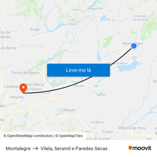 Montalegre to Vilela, Seramil e Paredes Secas map