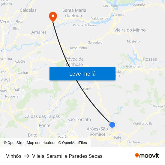 Vinhós to Vilela, Seramil e Paredes Secas map