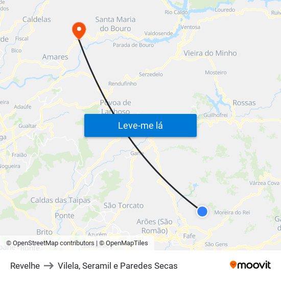 Revelhe to Vilela, Seramil e Paredes Secas map