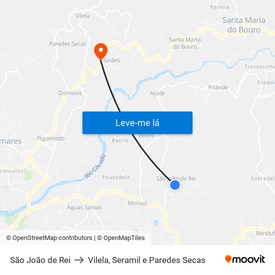 São João de Rei to Vilela, Seramil e Paredes Secas map