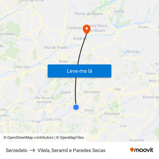 Serzedelo to Vilela, Seramil e Paredes Secas map