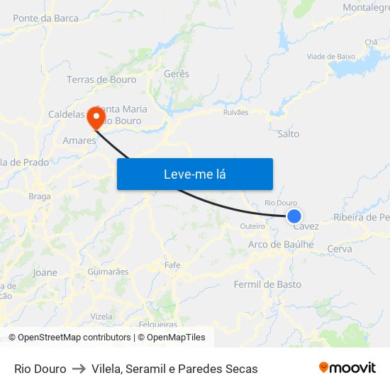 Rio Douro to Vilela, Seramil e Paredes Secas map