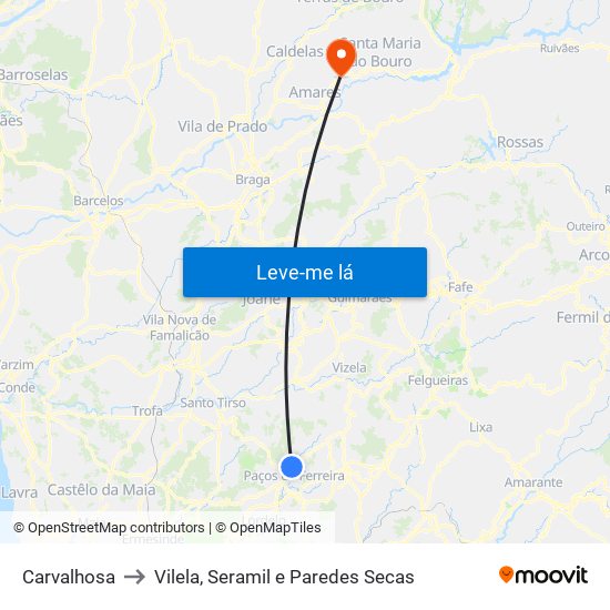 Carvalhosa to Vilela, Seramil e Paredes Secas map