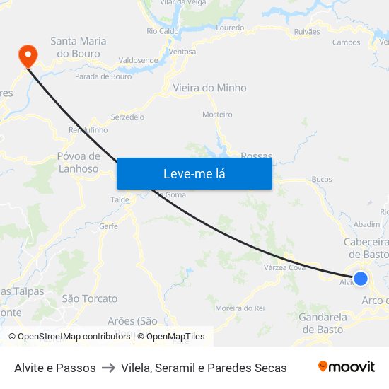 Alvite e Passos to Vilela, Seramil e Paredes Secas map