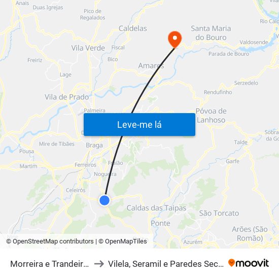 Morreira e Trandeiras to Vilela, Seramil e Paredes Secas map